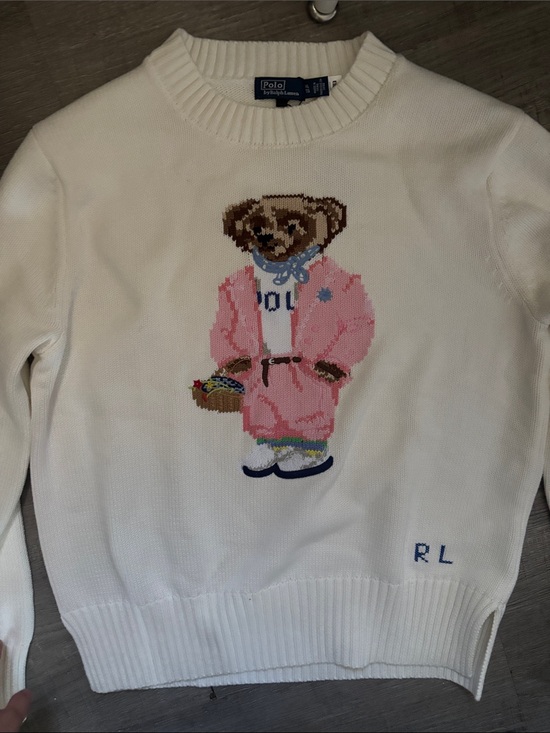 Polo Ralph Lauren Sweaters - Polo by Ralph Lauren White Crewneck Sweater with Pink Bear Motif